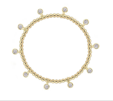 CZ Dangling Charm Beaded Bracelet - 18K Gold Plated.