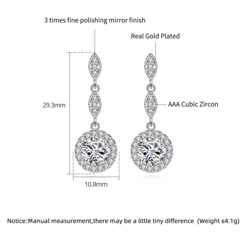 CZ Round Drop Stud Earrings - Silver