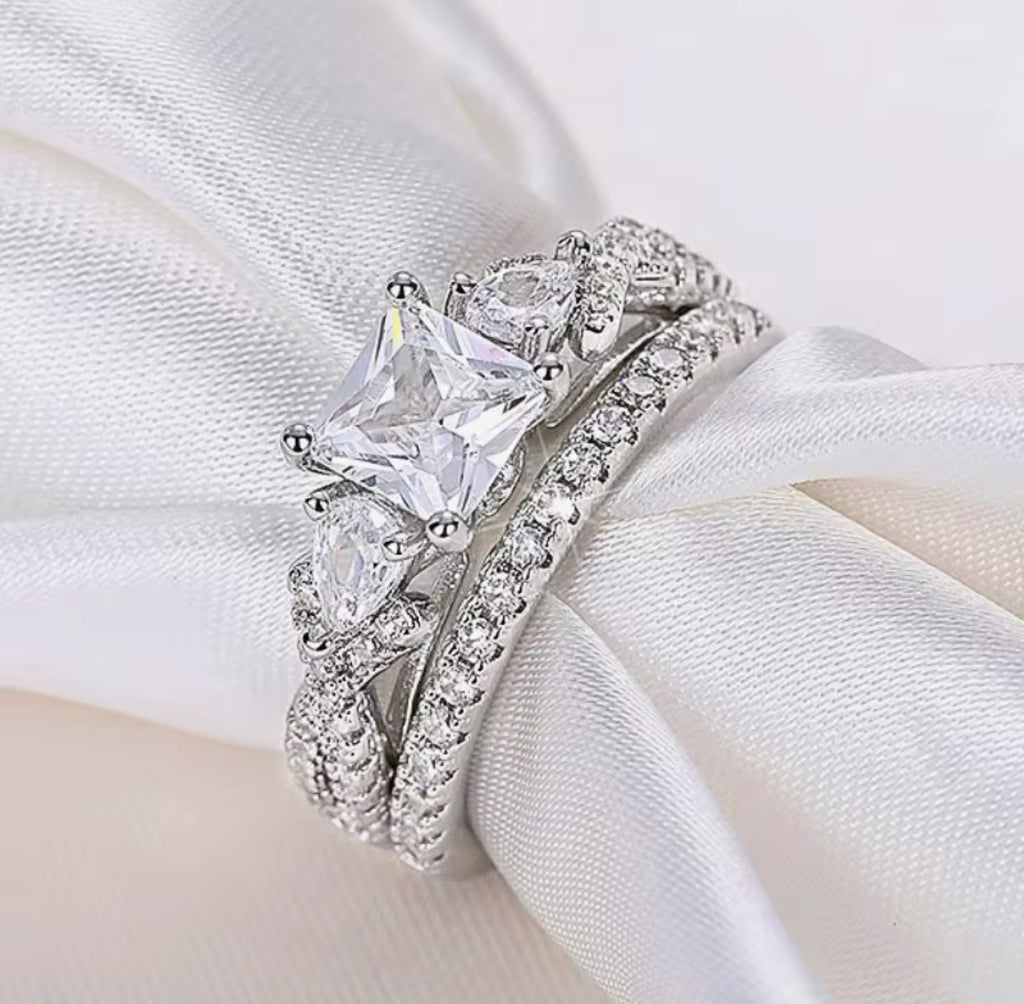 Wedding CZ Ring Set - Silver