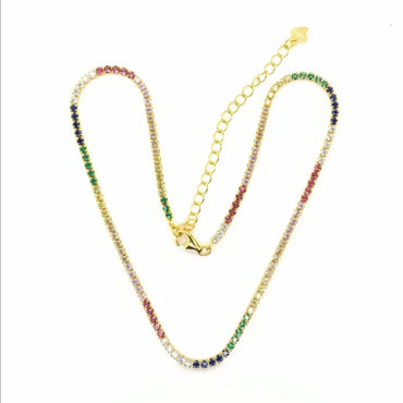 Sterling Silver 1.5 MM Multicolor Tennis Choker Necklace - Gold