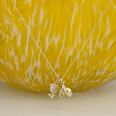 CZ Ladybug with Open Wings/Tulip Flower Charm Necklace - Gold