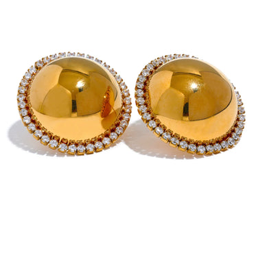 28 mm Stainless Steel CZ Round Big Stud Earrings - 18K Gold Plated
