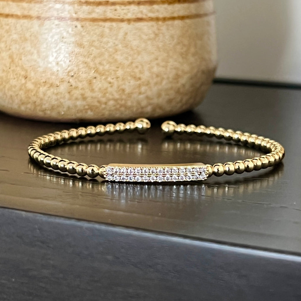 CZ Bar Beaded Cuff Bracelet - Gold