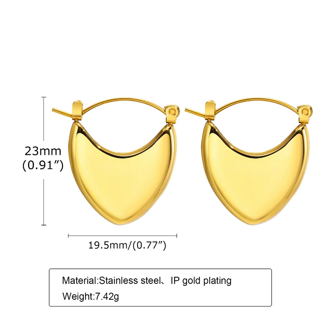 Stainless Steel Heart Hoop Earrings - 18K Gold Plated
