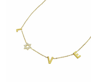 LOVE Necklace with CZ Star of David - Gold