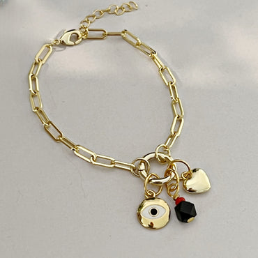 Protection Charms Bracelet With Genuine Azabache - Gold
