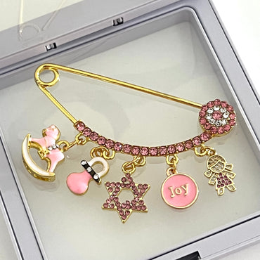 6.7 CM CZ Pink Evil Eye Pin With Jewish Star of David Charm