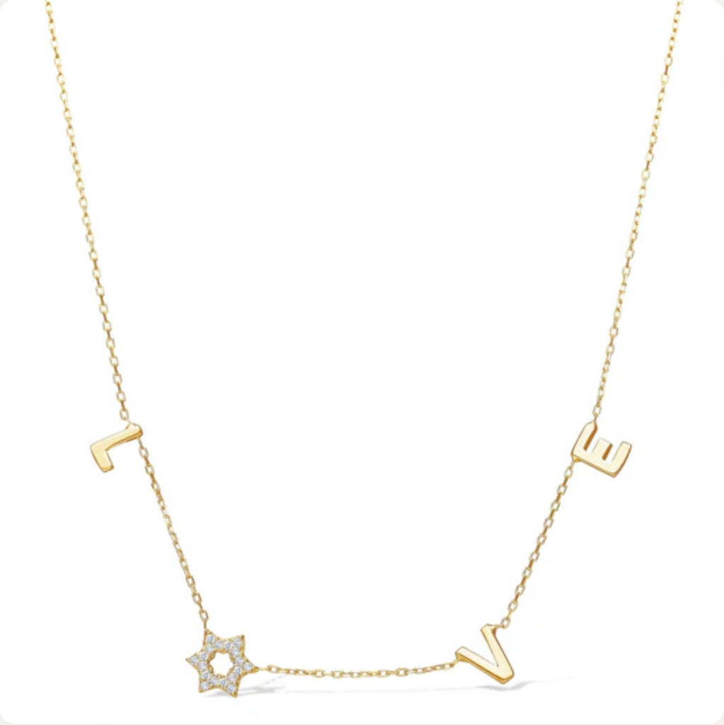 LOVE Necklace with CZ David Star - Gold