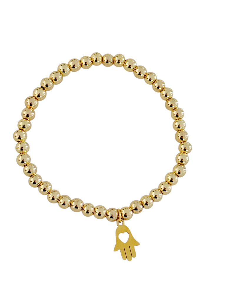 Beaded Stretch Bracelet with Hamsa, Chai or Star of David Charm.