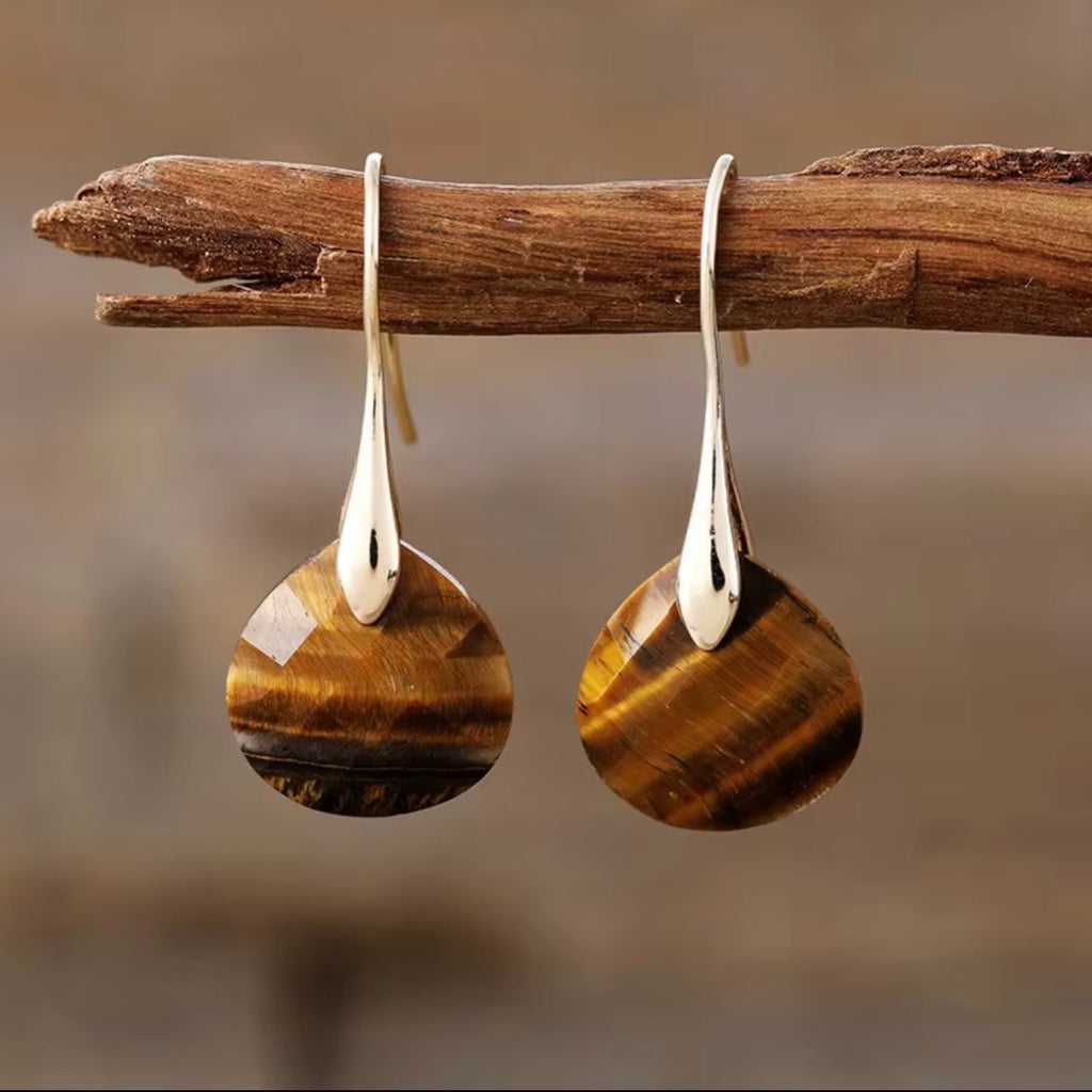 Faceted Gemstone Teardrop Earrings - Gold