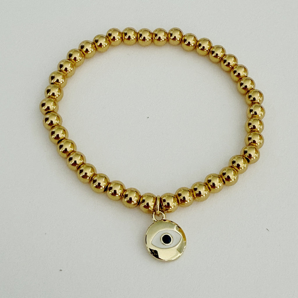 Evil Eye 5 mm Beaded Bracelet - Gold