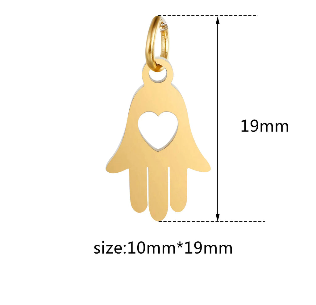 Stainless Steel Heart/Hamsa Charm - Gold