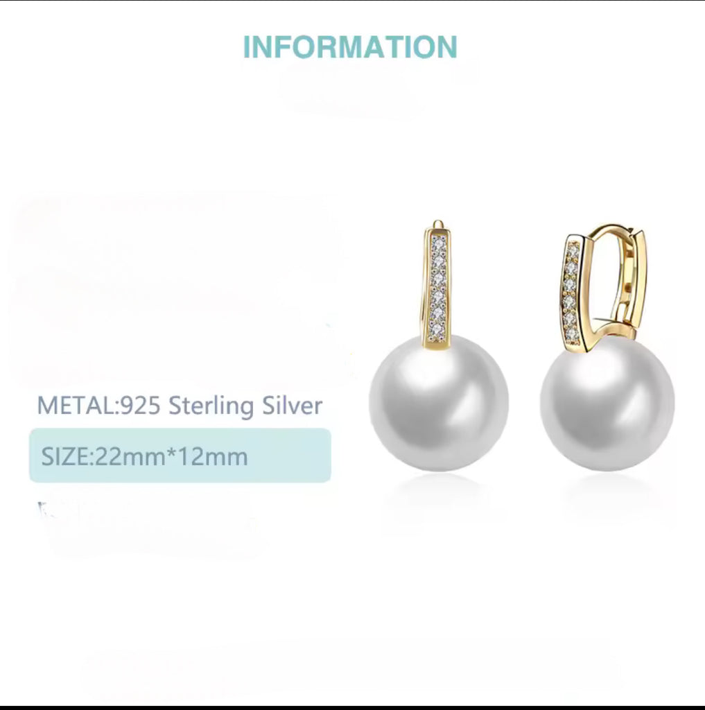 CZ Pearl Dangle Hoop Earrings - Gold and Silver