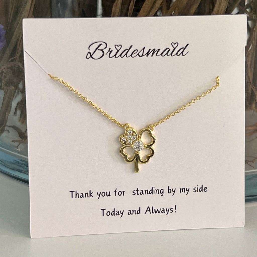 Bridesmaid CZ Small Clover Necklace - Gold