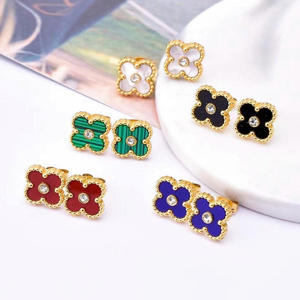 Stainless Steel Enamel - CZ Clover Set (Bracelet & Earrings)