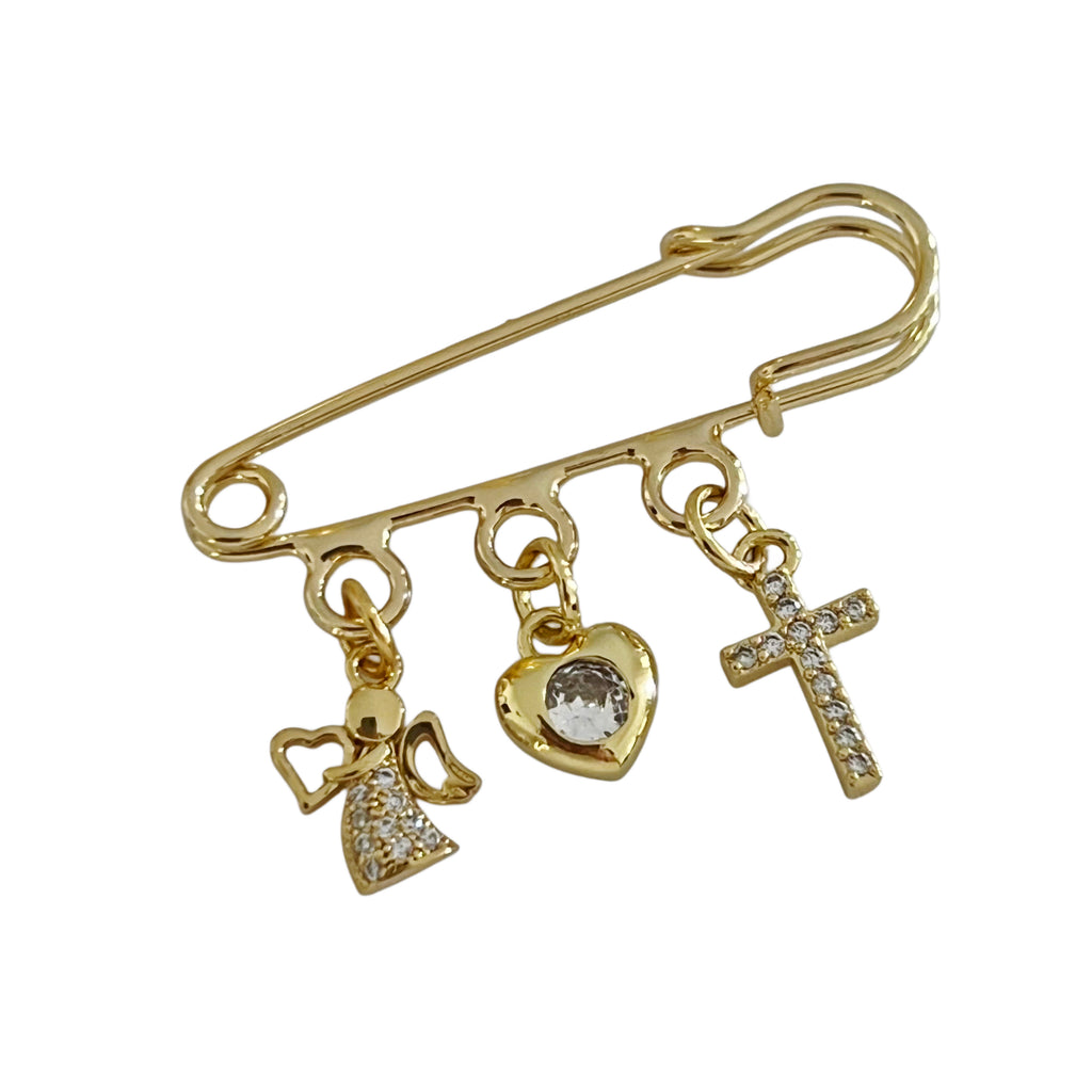 4 CM Plain Pin With CZ Charms - Gold