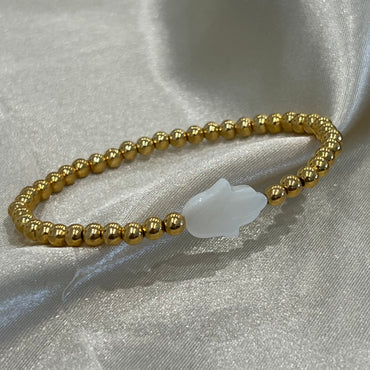 Stretch Beaded MOP Hamsa Bracelet - 18K Gold Plated