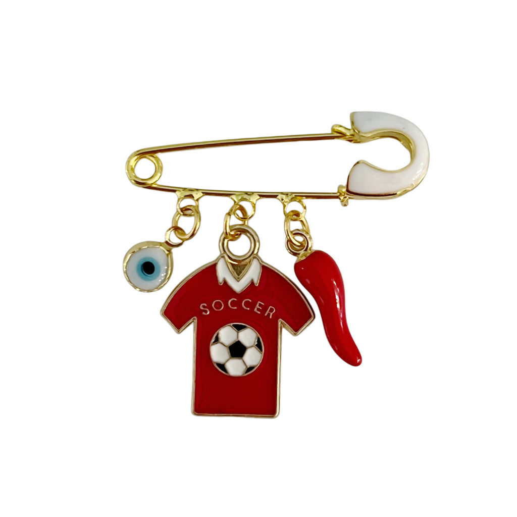 4 CM White Enamel Pin With Soccer Jersey Charm - Gold