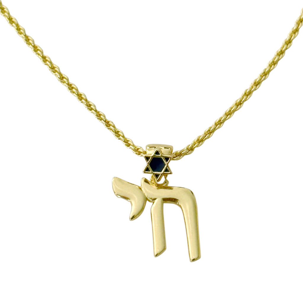 Blue Star Chai Necklace - Gold