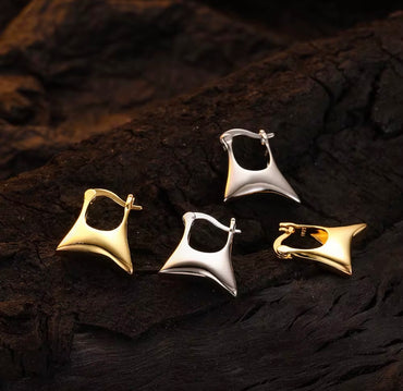 Sculpted Mini Hoop Earrings - Gold and Silver