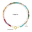 Beaded Gemstone Choker Heart Necklace - 18K Gold Plated