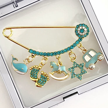 6.7 CM Light Blue Evil Eye Baby Pin With Star of David Charm - Gold