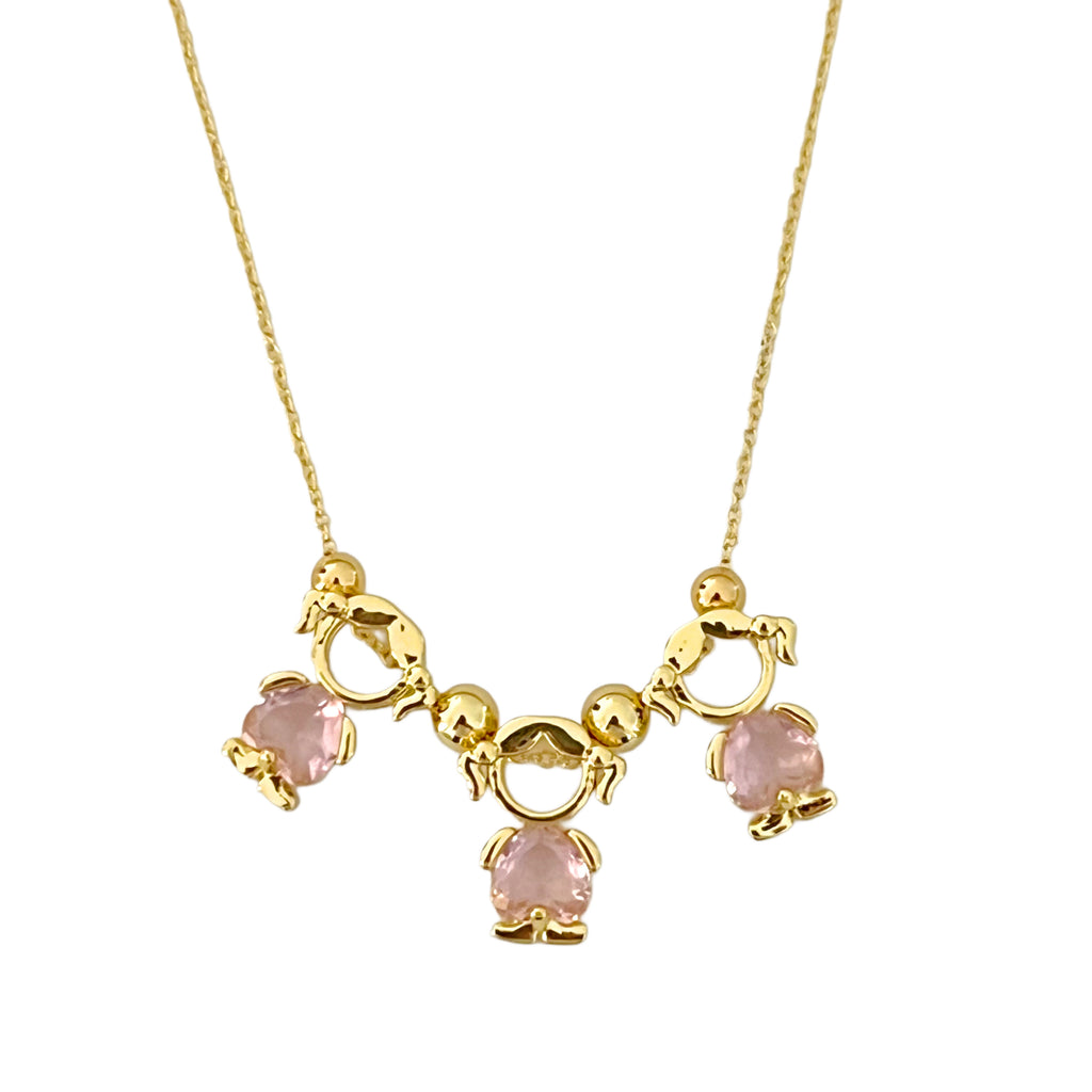 CZ Boy & Girl Pendant Necklace - Gold