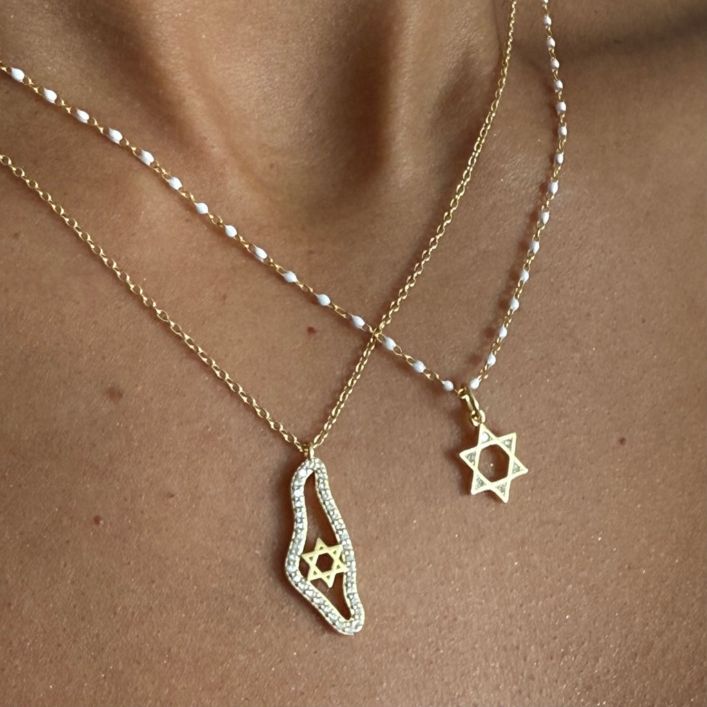 CZ Small Star of David Charm Necklace - Gold