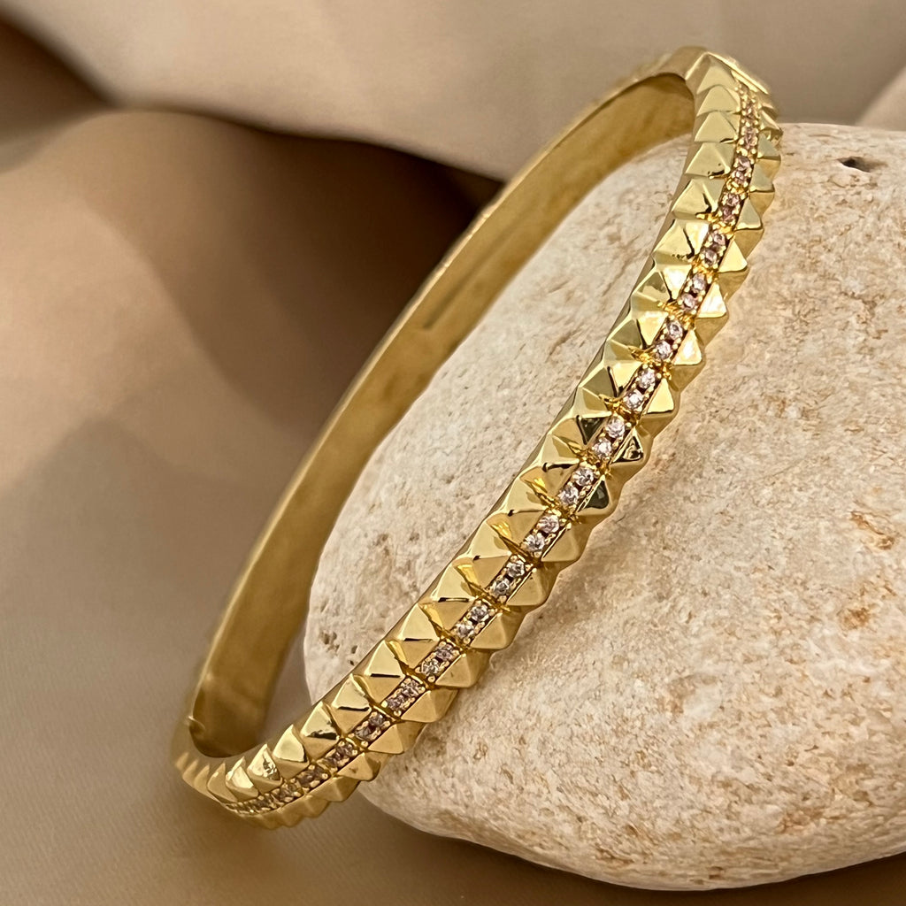 18K Gold Plated CZ Pyramid Cuff Bracelet