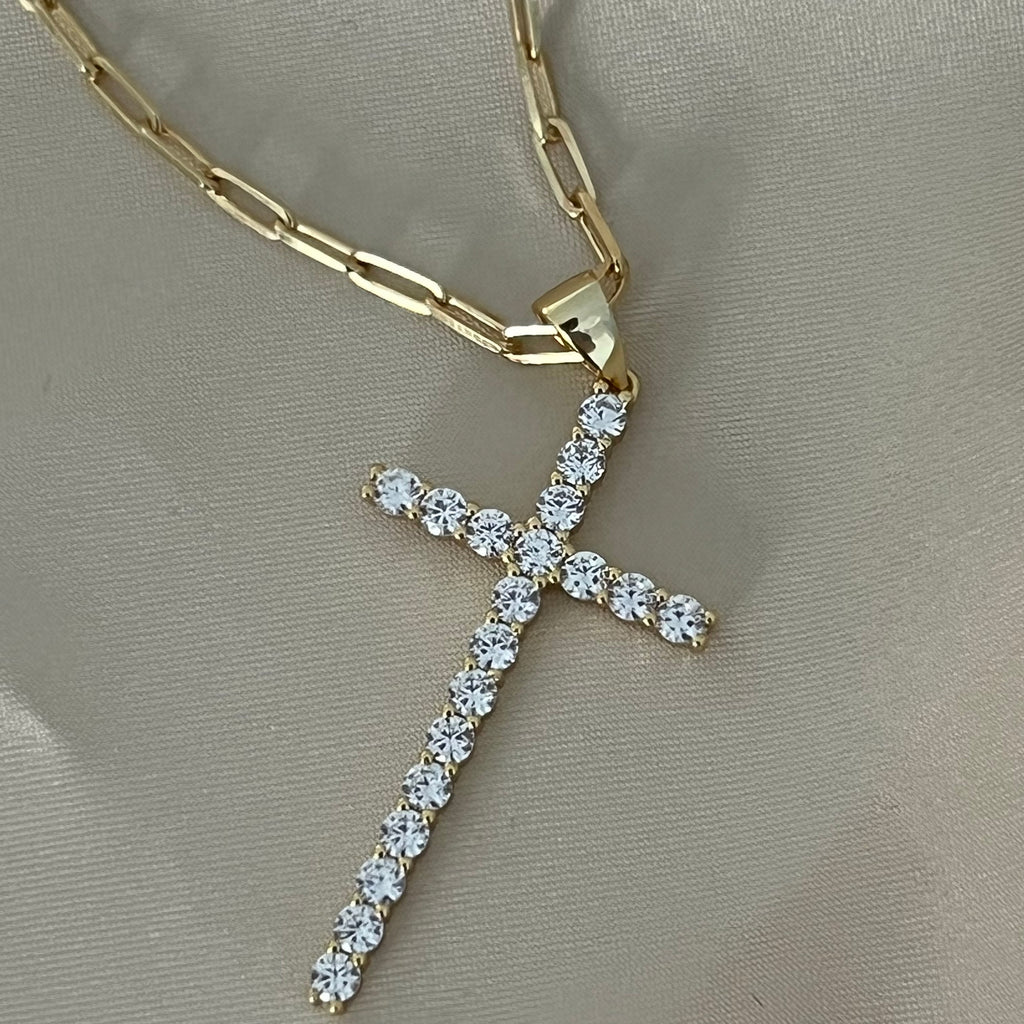 Cross CZ Pendant Necklace - Gold or Silver