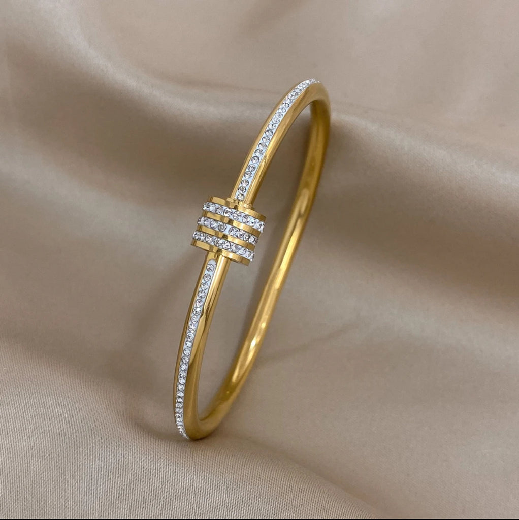 Single Row CZ Bangle Bracelet - Gold and Silver