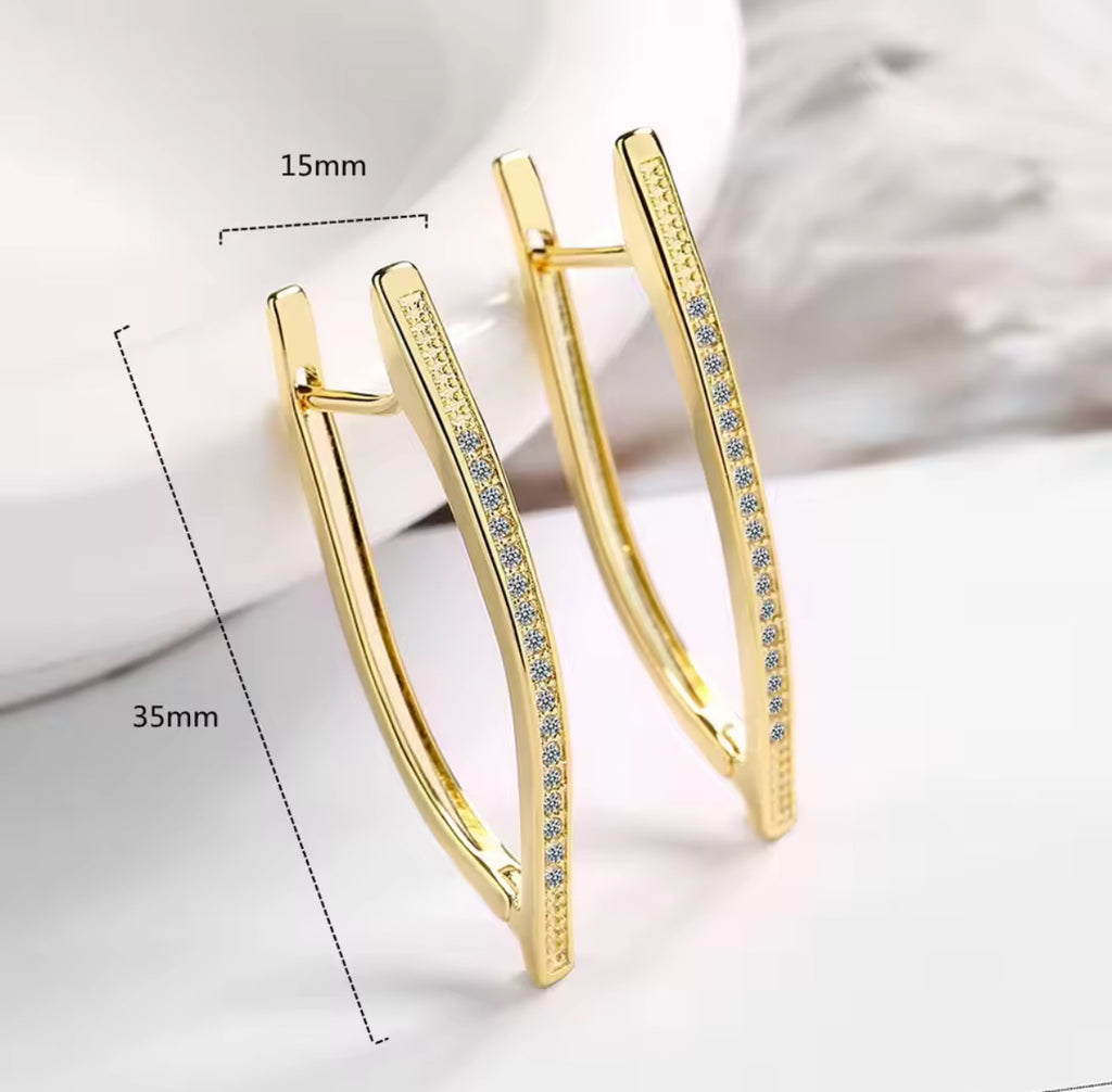 CZ V-Shape Huggies Earrings - Gold and Silver