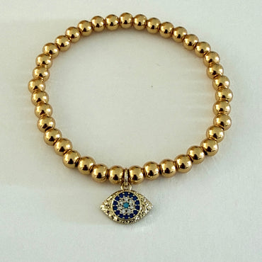 CZ Evil Eye Beaded Bracelet - Gold