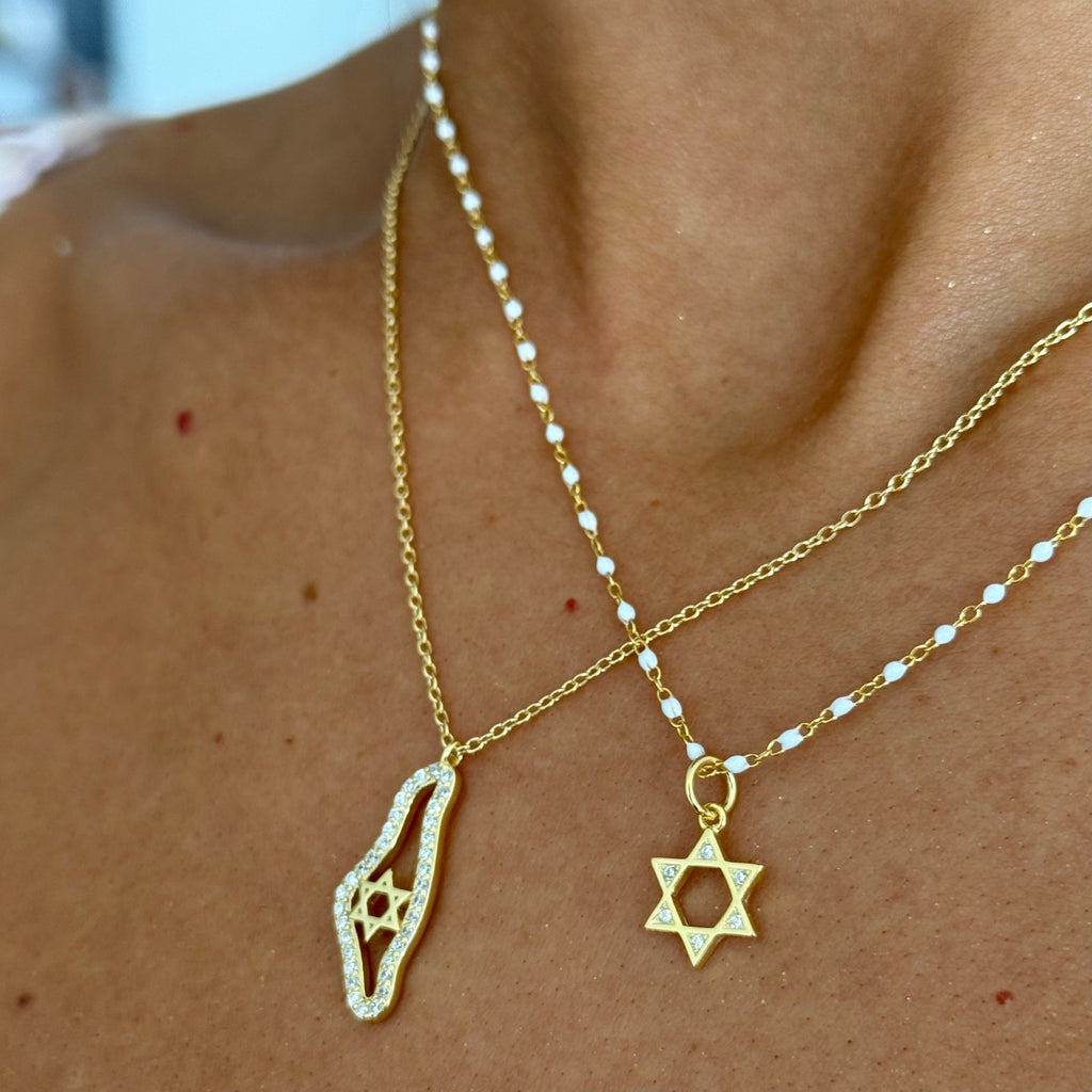 CZ Small Star of David Charm Necklace - Gold