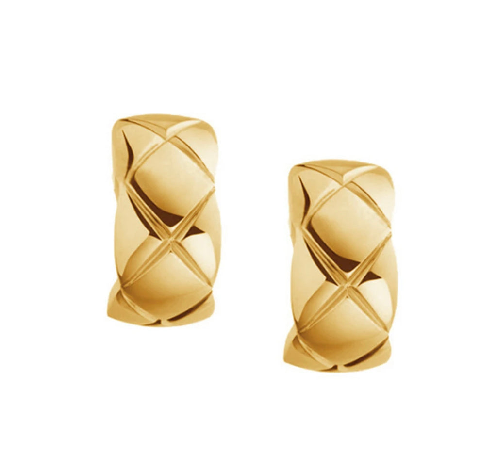 Cross Pattern Hoop Earrings - 18K Gold Plated