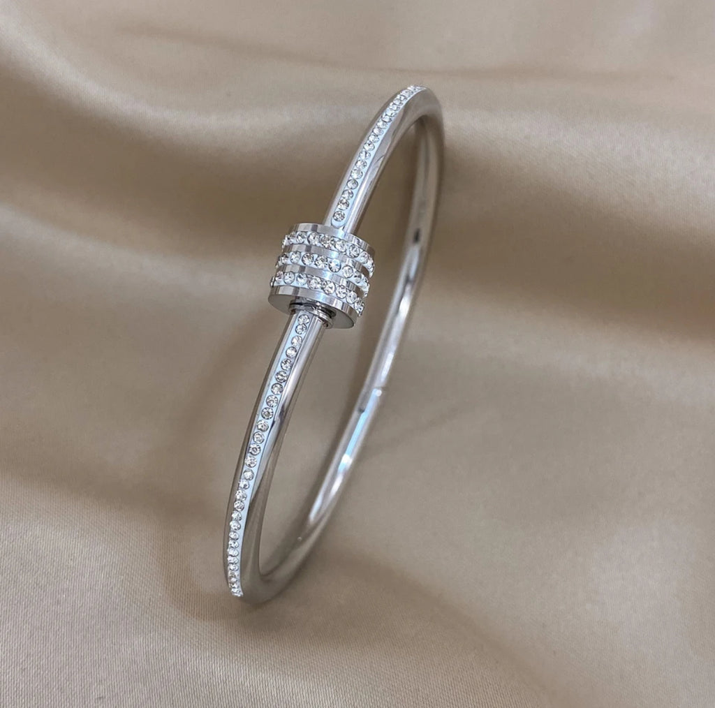 Single Row CZ Bangle Bracelet - Gold and Silver