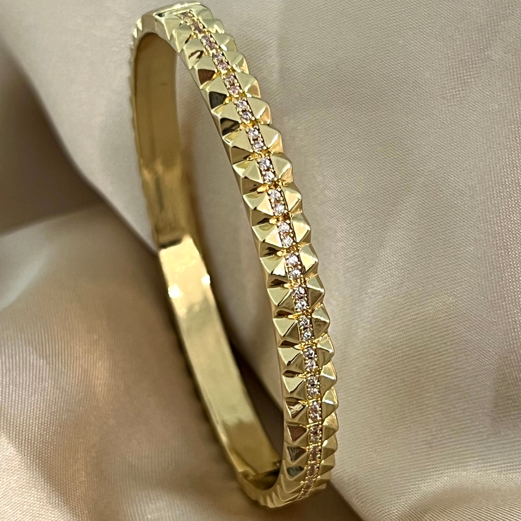18K Gold Plated CZ Pyramid Cuff Bracelet