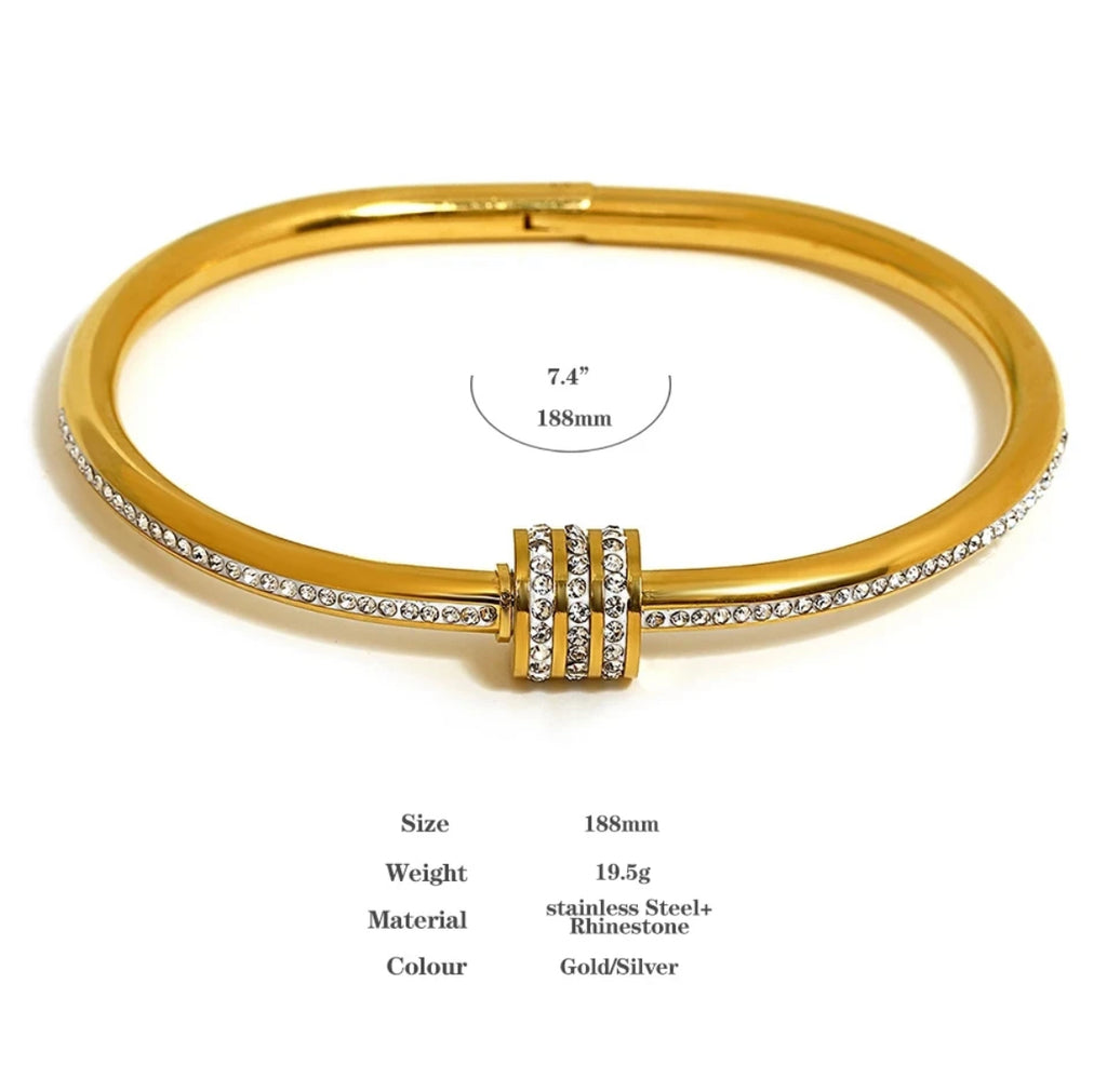 Single Row CZ Bangle Bracelet - Gold and Silver