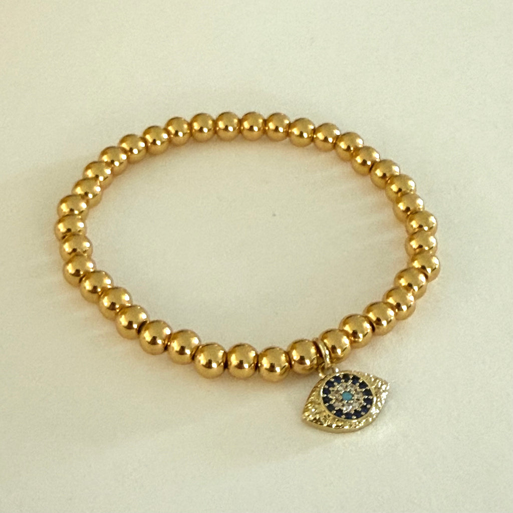 CZ Evil Eye Beaded Bracelet - Gold