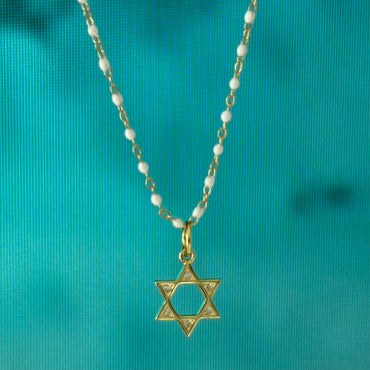 CZ Small Star of David Charm Necklace - Gold