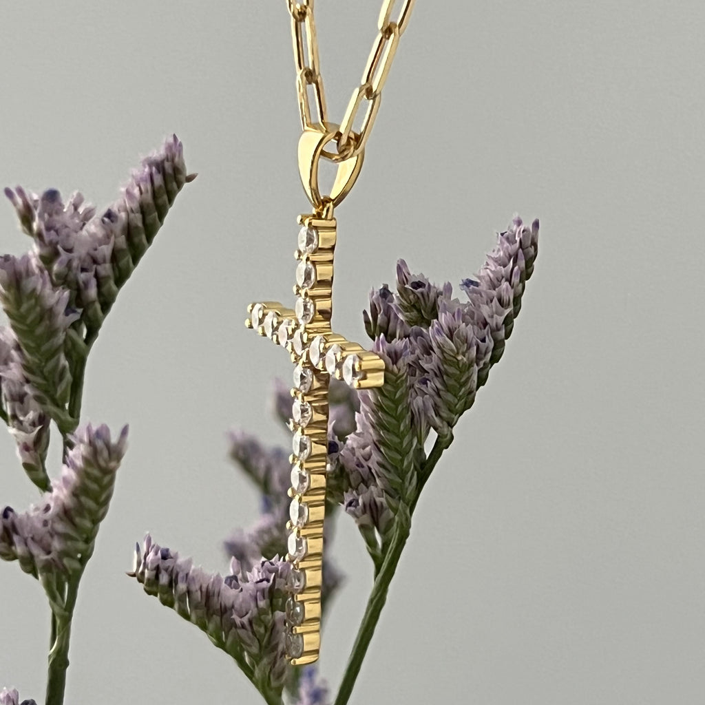 Cross CZ Pendant Necklace - Gold or Silver