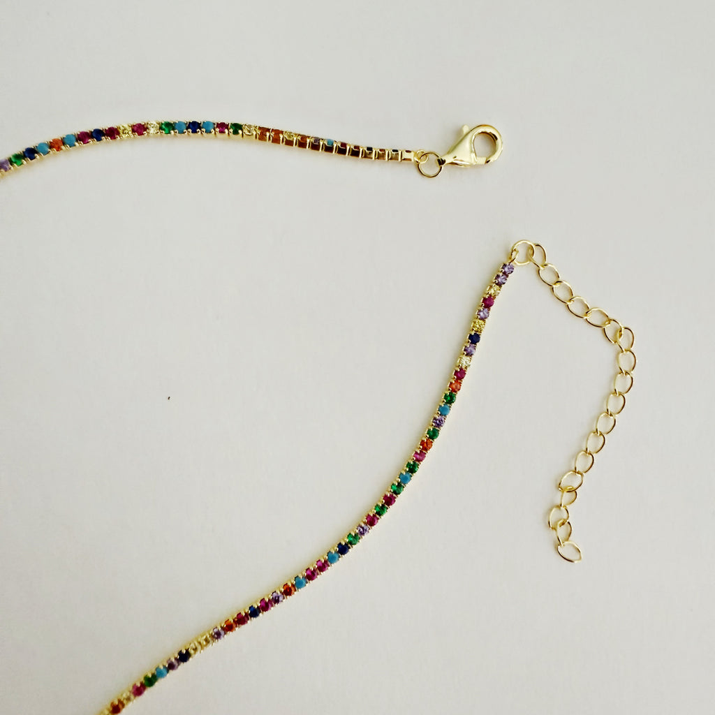 Sterling Silver 1.5 MM Multicolor Tennis Choker Necklace - Gold