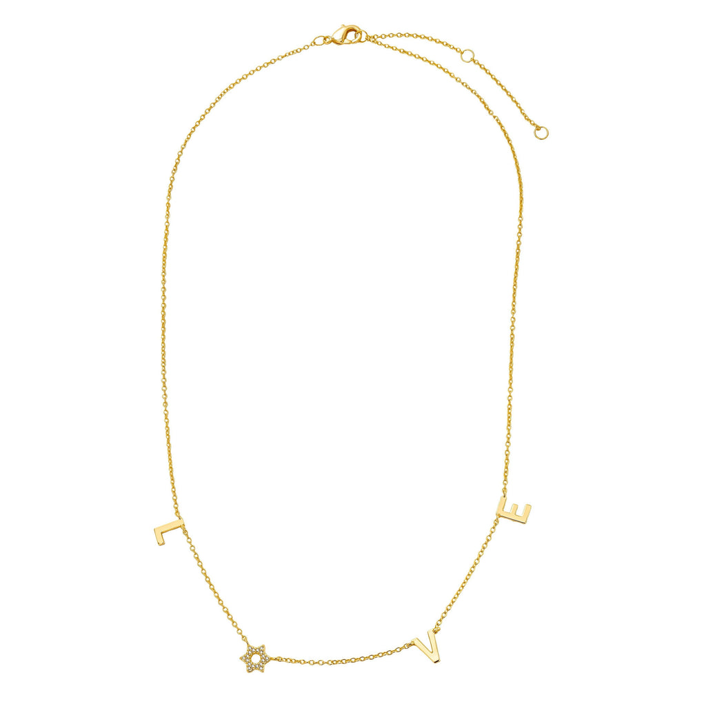 LOVE Necklace with CZ David Star - Gold