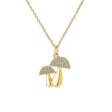 CZ - 14K Gold Plated 2 Mushrooms Pendant Necklace