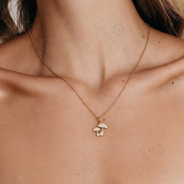 CZ - 14K Gold Plated 2 Mushrooms Pendant Necklace