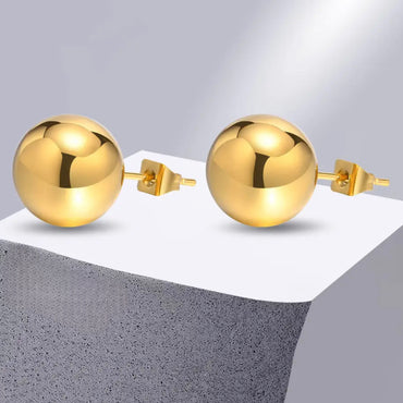 12 mm Stainless Steel Ball Stud Earrings - 18K Gold Plated