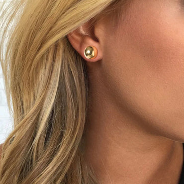 12 mm Stainless Steel Ball Stud Earrings - 18K Gold Plated