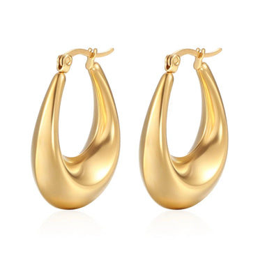 Stainless Steel Oval Hollow  Earrings - 18K Gold Plated