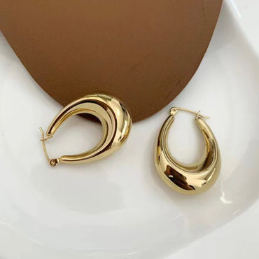 Stainless Steel Oval Hollow  Earrings - 18K Gold Plated