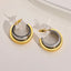 Two Tones C Shaped Hoop Earrings - 18K Gold and Silver Plated.